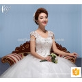 White bridal lace cap sleeve ball gown Princess wedding dress